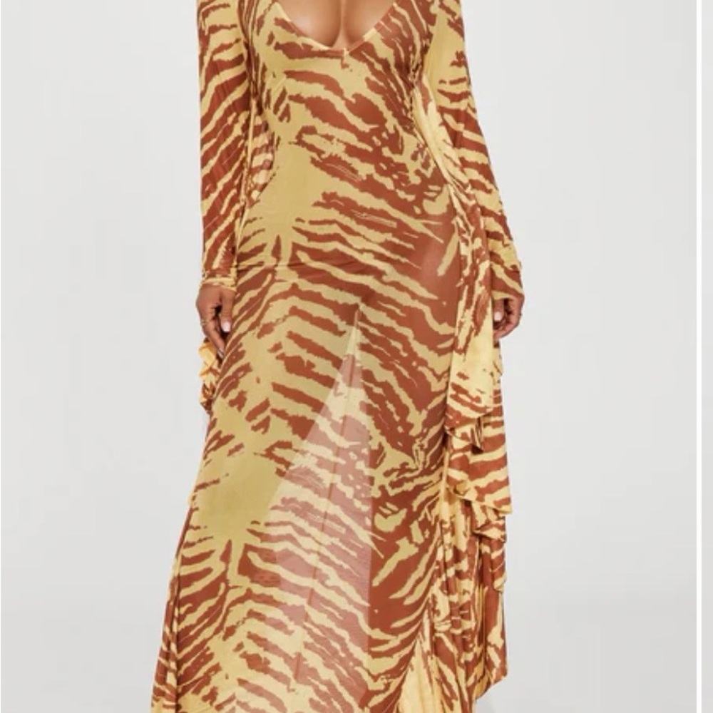 Tiger Print Long Sleeve Swim Cover-Up